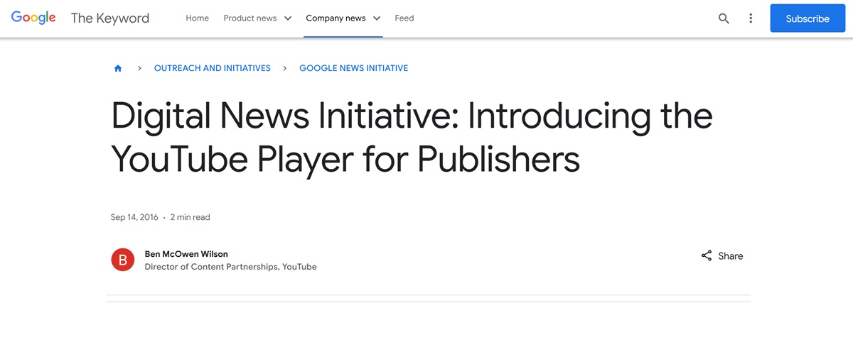 구글 유튜브 player for publishers