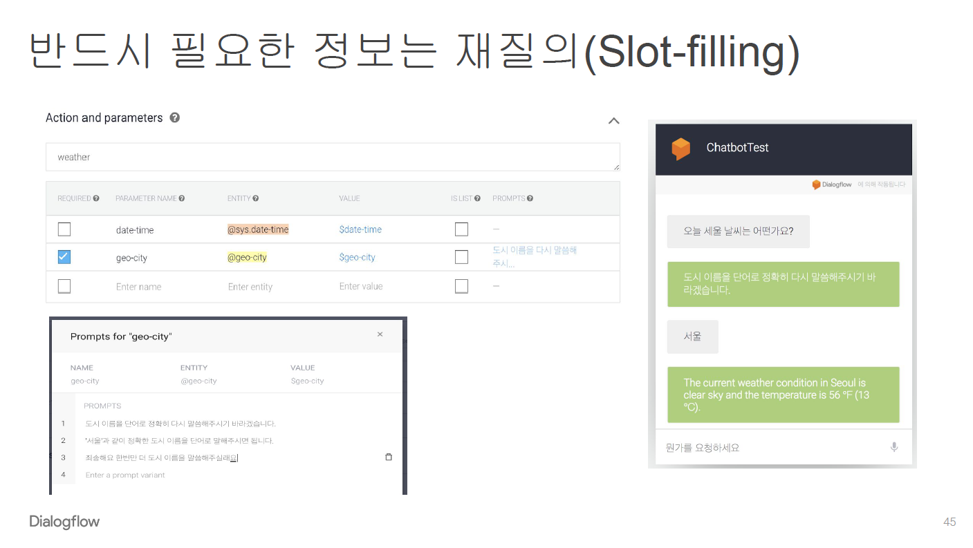 구글 dialogflow entity slot filling