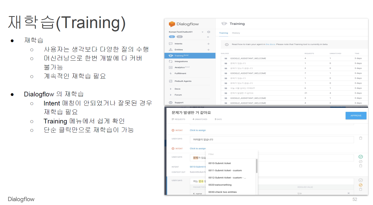 구글 dialogflow 재학습(training)하기