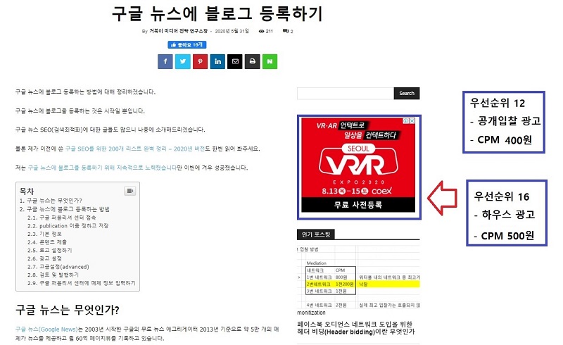 구글 애드매니저 통합 가격 책정 규칙 - 기회 비용을 고려해 적합한 광고를 게재한다.