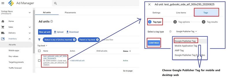 how to set up Google Ad Manager - generate tags
