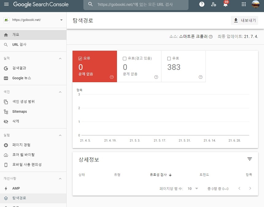 구글 서치콘솔 메뉴 - 개선사항 - 탐색경로