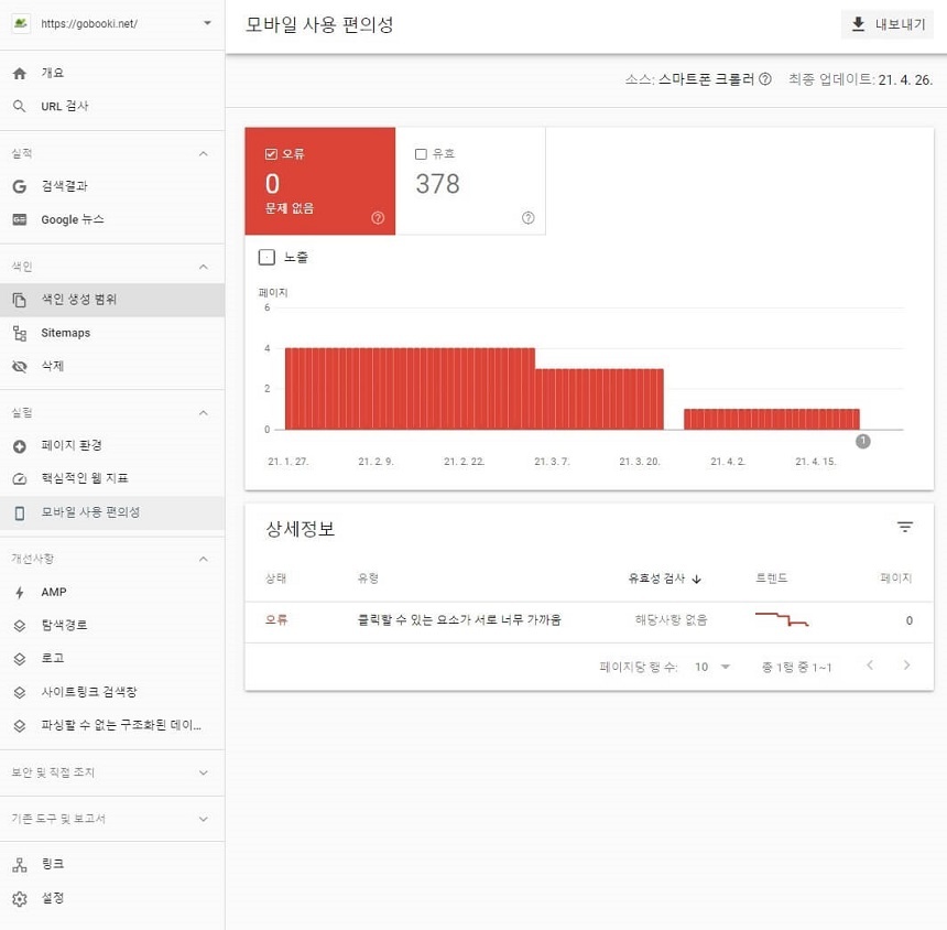 서치콘솔 모바일 사용 편의성