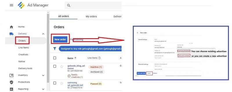 how to set up Google Ad Manager - create order