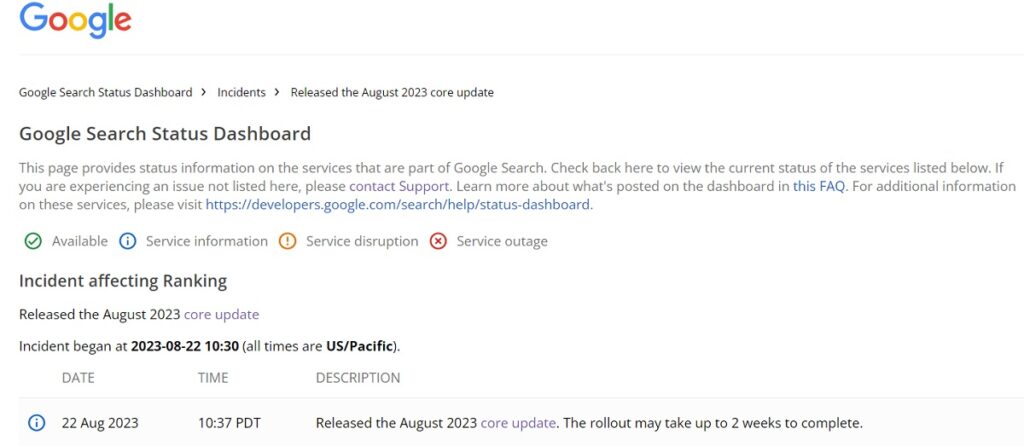 구글이 2023년 8월 검색 코어 업데이트를 시작했다.