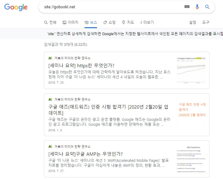 site 연산자로 구글이 색인한 모든 페이지의 검색결과 확인하기