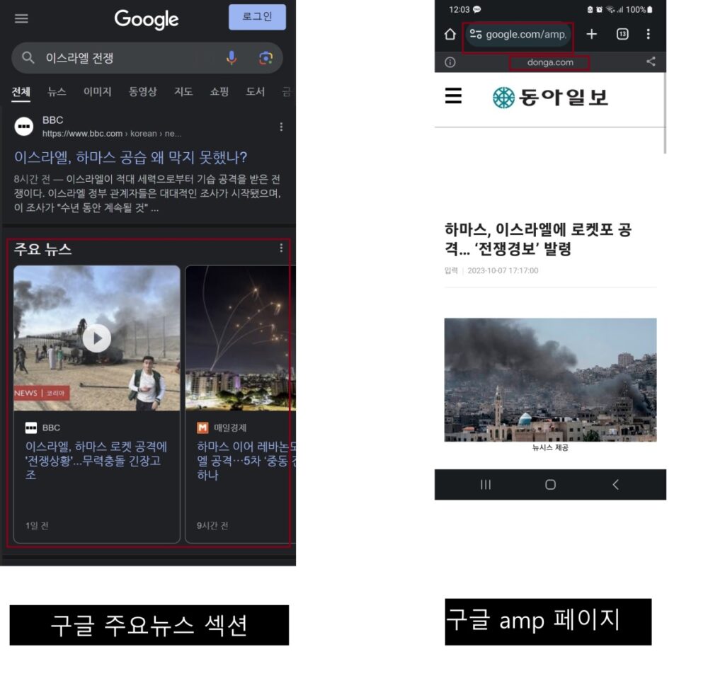 구글뉴스 주요뉴스 섹션과 AMP 페이지 양식
