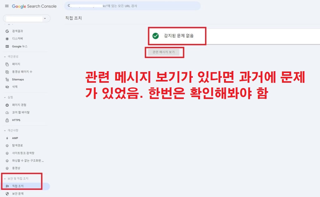 구글 서치콘솔 - 직접 조치