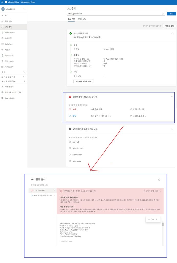 빙 웹마스터 도구 - URL 검사